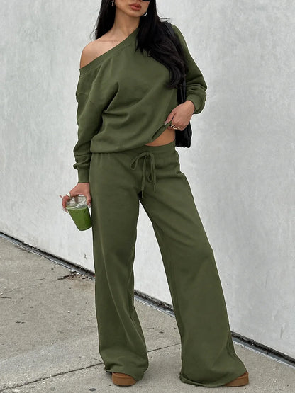 Women's Off-Shoulder Long Sleeve Jumper & Pants Set