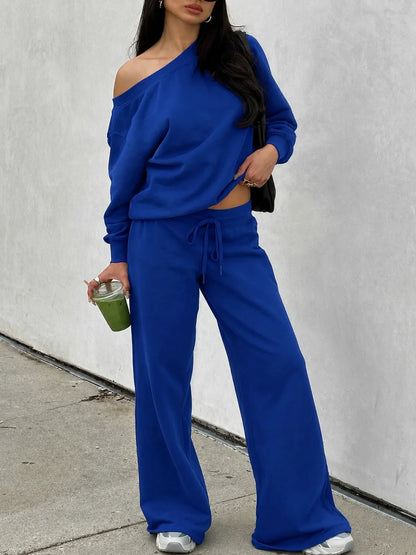 Women's Off-Shoulder Long Sleeve Jumper & Pants Set