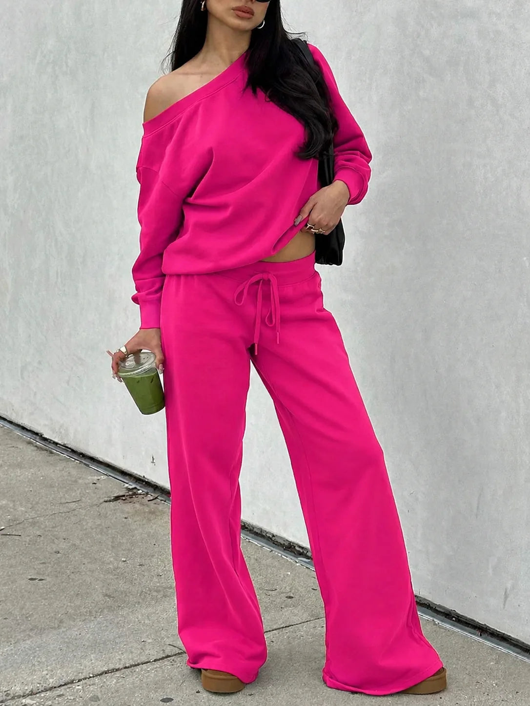 Women's Off-Shoulder Long Sleeve Jumper & Pants Set