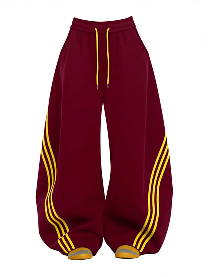 Women's Retro Three-Stripe Colorblock Wide Leg Pants