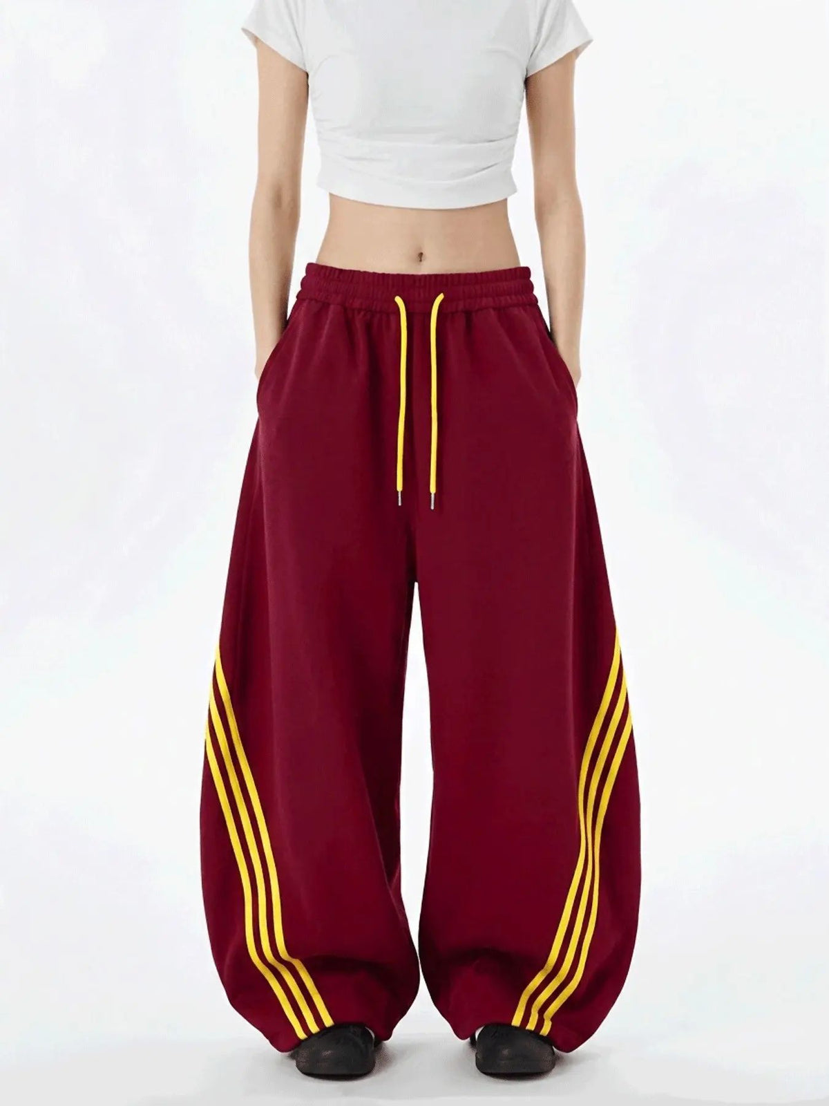 Women's Retro Three-Stripe Colorblock Wide Leg Pants