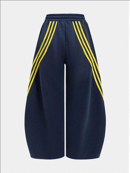 Women's Retro Three-Stripe Colorblock Wide Leg Pants