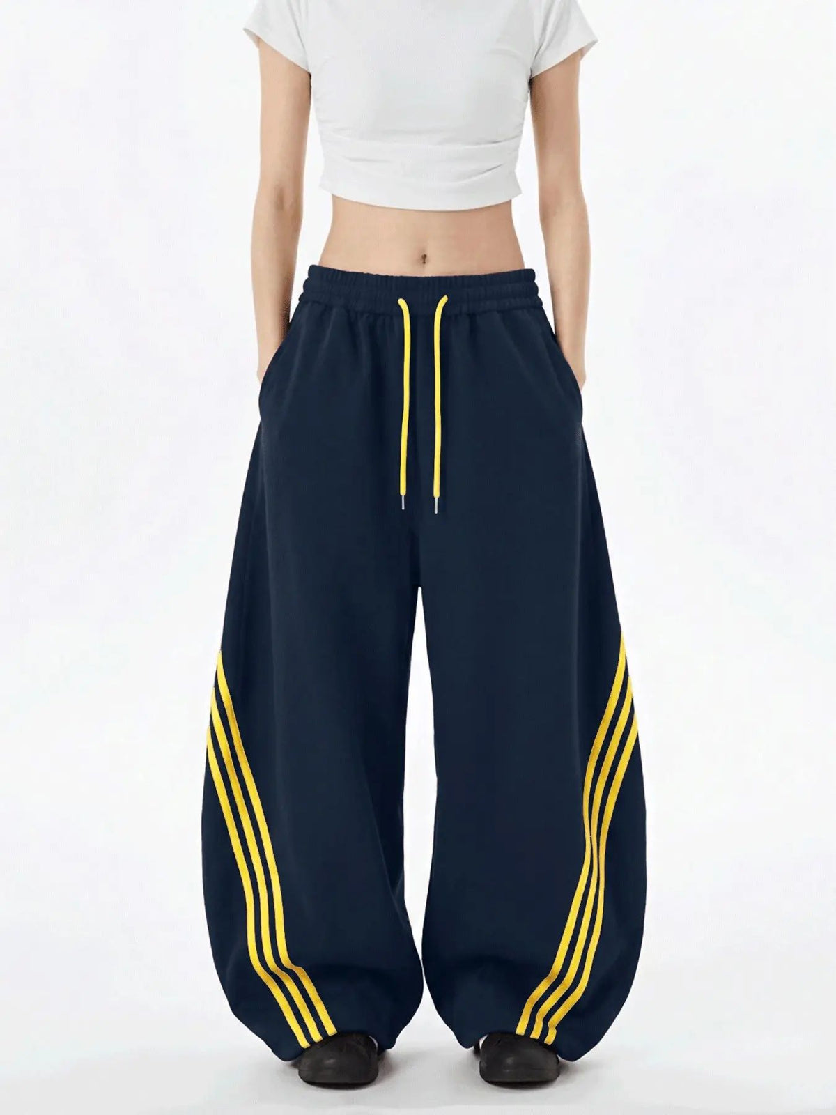 Women's Retro Three-Stripe Colorblock Wide Leg Pants