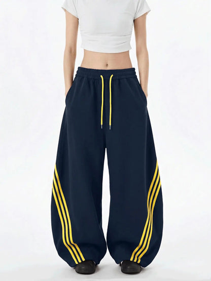 Women's Retro Three-Stripe Colorblock Wide Leg Pants