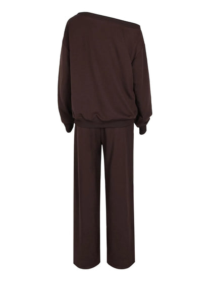 Women's Off-Shoulder Long Sleeve Jumper & Pants Set