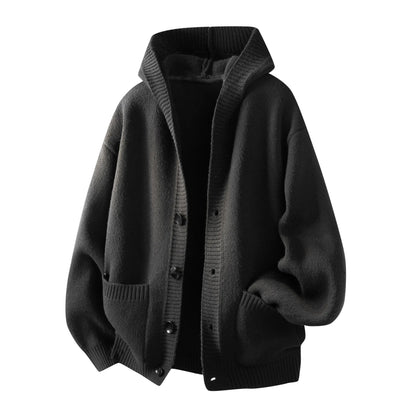 Men's Solid Heavyweight Button-Up Hooded Sweatshirt – Fitted Retro Pullover