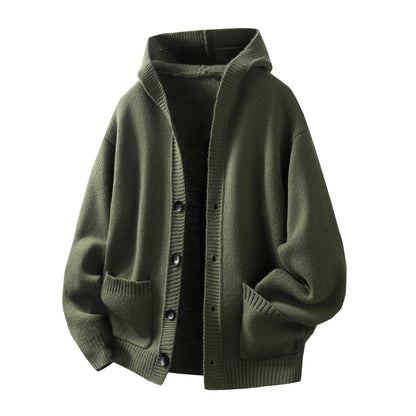 Men's Solid Heavyweight Button-Up Hooded Sweatshirt – Fitted Retro Pullover