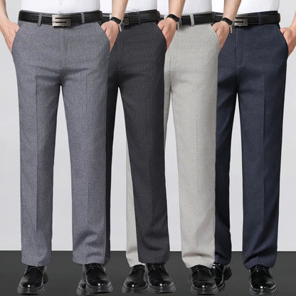 Men's Business Casual Dress Pants (4pcs) - Slim Fit Straight Leg, Plain Classic Menswear with Draping Effect