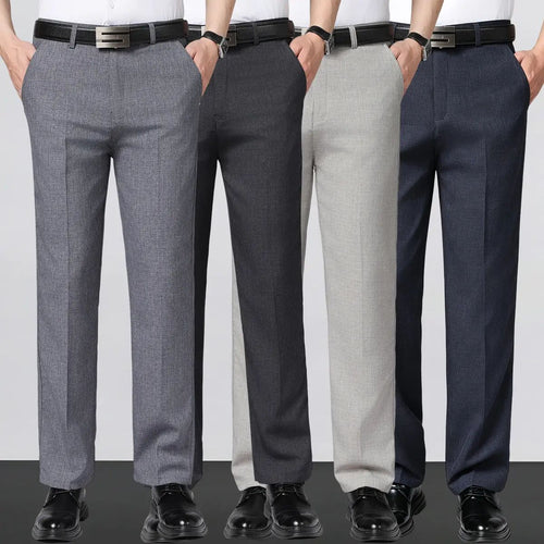 Men's Business Casual Dress Pants (4pcs) - Slim Fit Straight Leg, Plain Classic Menswear with Draping Effect