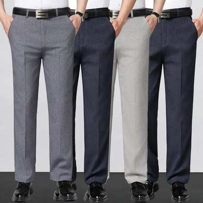 Men's Business Casual Dress Pants (4pcs) - Slim Fit Straight Leg, Plain Classic Menswear with Draping Effect