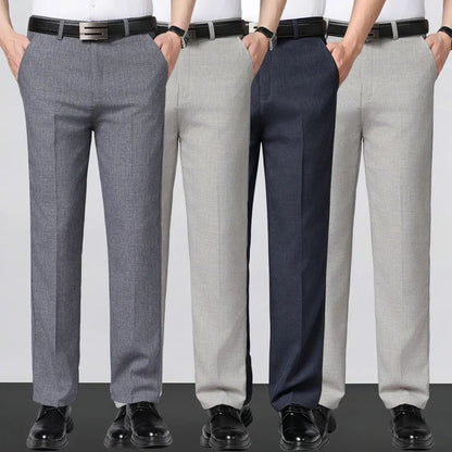 Men's Business Casual Dress Pants (4pcs) - Slim Fit Straight Leg, Plain Classic Menswear with Draping Effect