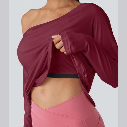 Women's One-Shoulder Quick-Dry Yoga Top with Built-In Bra