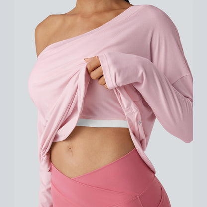 Women's One-Shoulder Quick-Dry Yoga Top with Built-In Bra