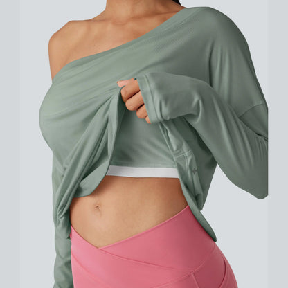Women's One-Shoulder Quick-Dry Yoga Top with Built-In Bra