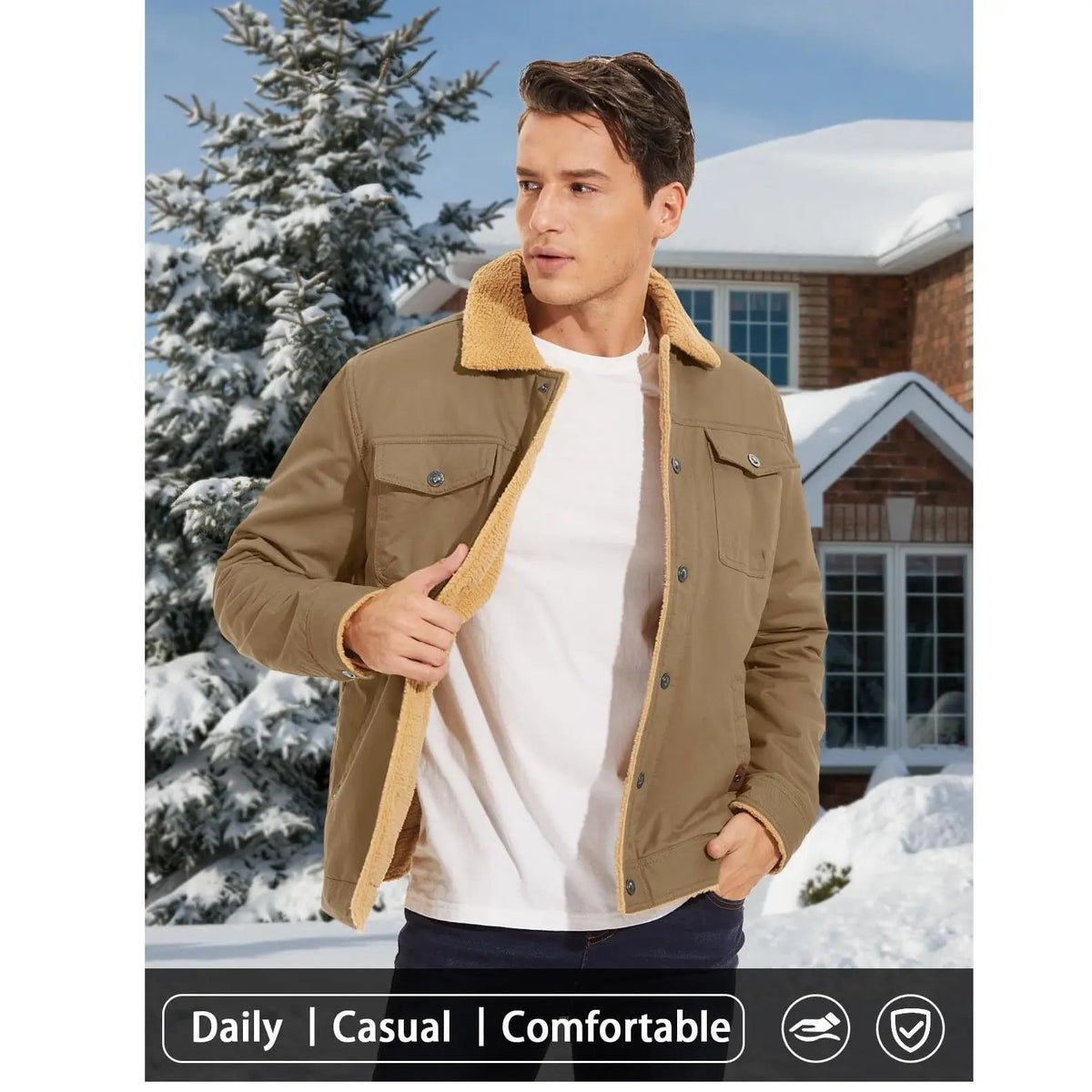 Men's Sherpa Lined Soft Fabric Longsleeves Winter Trucker Cargo Jacket