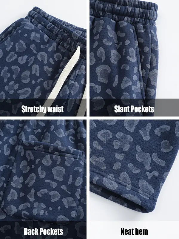Men's 100% Cotton 2-Piece All-Over Leopard Print Streetwear Set - Loose-Fit Hoodie & Wide-Leg Pants