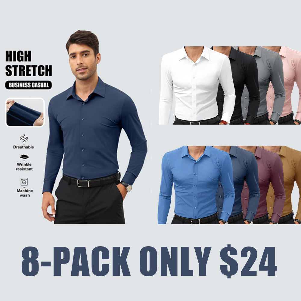 Men's 4-Way Stretch Travel Dress Shirt: Wrinkle-Free Slim Fit