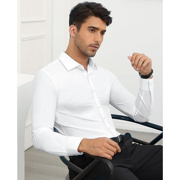Men's 4-Way Stretch Travel Dress Shirt: Wrinkle-Free Slim Fit
