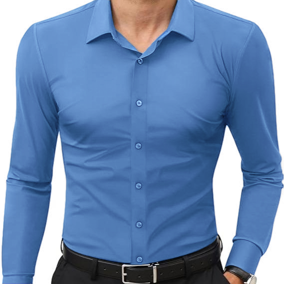 Men's 4-Way Stretch Travel Dress Shirt: Wrinkle-Free Slim Fit