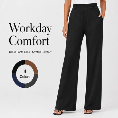 Women's Wide Leg Dress Pants High Waisted Stretchy Work Trousers Business Casual Office Pull on Slacks with Pockets
