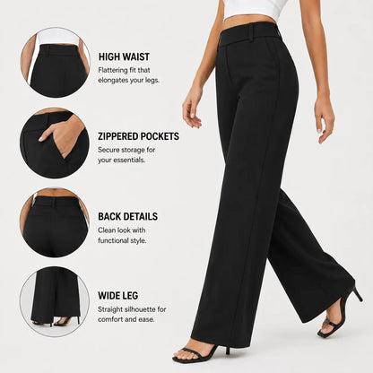Women's Wide Leg Dress Pants High Waisted Stretchy Work Trousers Business Casual Office Pull on Slacks with Pockets