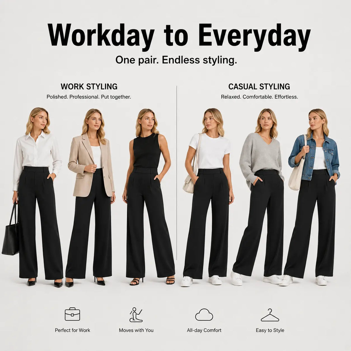 Women's Wide Leg Dress Pants High Waisted Stretchy Work Trousers Business Casual Office Pull on Slacks with Pockets