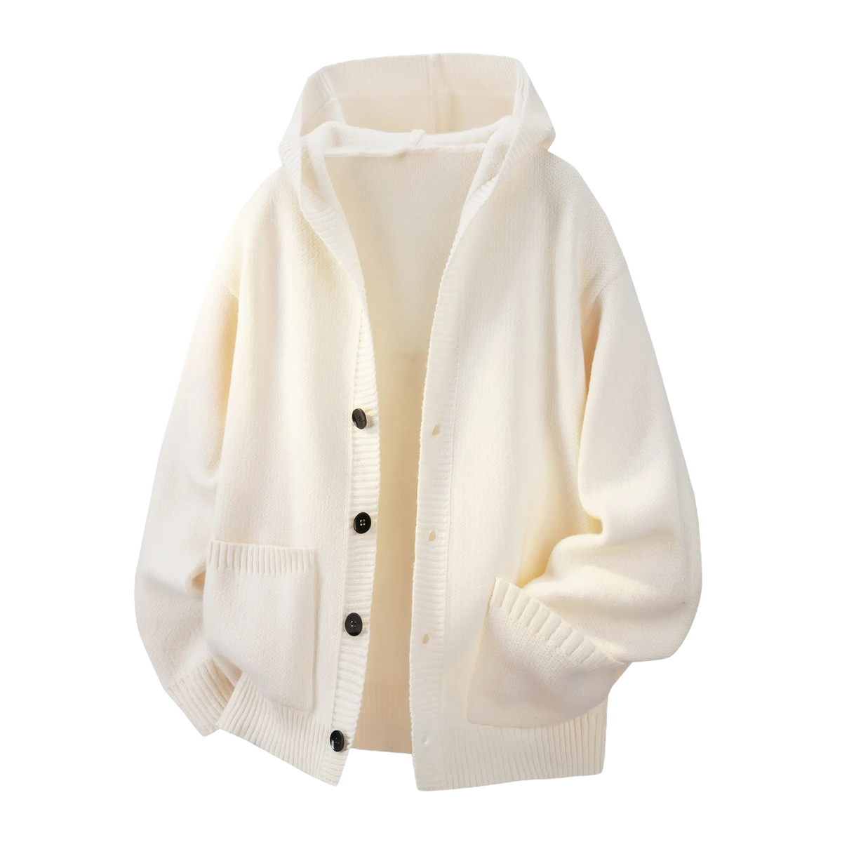 Men's Plain Minimalist Solid Heavyweight Long-Sleeve Buttoned Hood Snap Sweatshirt