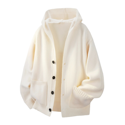 Men's Plain Minimalist Solid Heavyweight Long-Sleeve Buttoned Hood Snap Sweatshirt