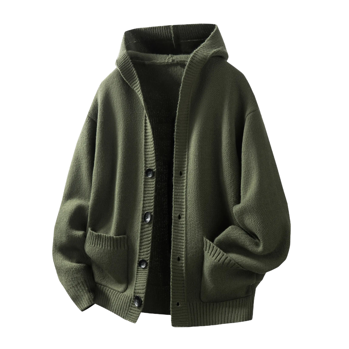 Men's Plain Minimalist Solid Heavyweight Long-Sleeve Buttoned Hood Snap Sweatshirt