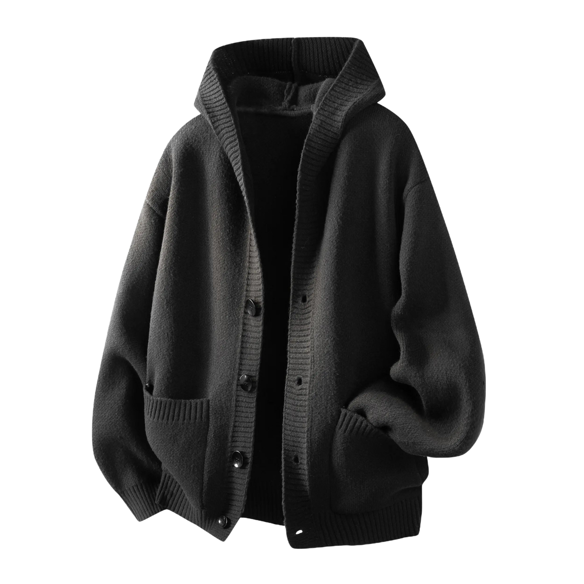 Men's Plain Minimalist Solid Heavyweight Long-Sleeve Buttoned Hood Snap Sweatshirt