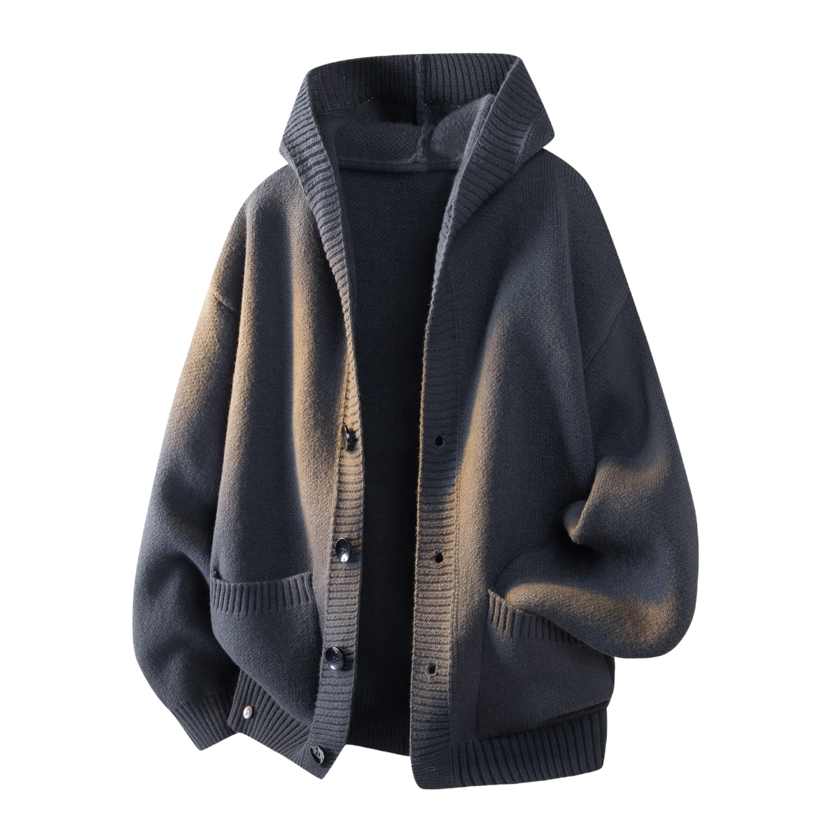 Men's Plain Minimalist Solid Heavyweight Long-Sleeve Buttoned Hood Snap Sweatshirt