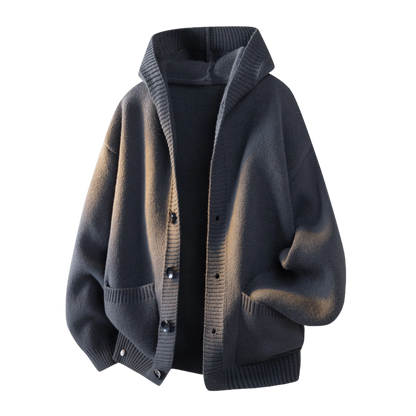Men's Plain Minimalist Solid Heavyweight Long-Sleeve Buttoned Hood Snap Sweatshirt
