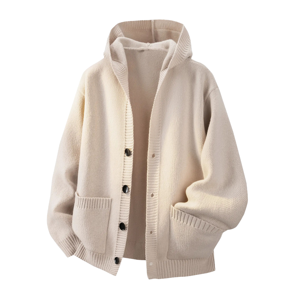 Men's Plain Minimalist Solid Heavyweight Long-Sleeve Buttoned Hood Snap Sweatshirt