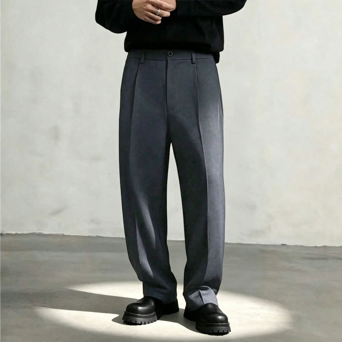 Men's cool‑touch fabric Business Casual Pants - High Waist, Loose Fit, Drapey Pleated Straight-Leg