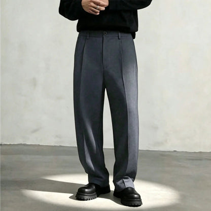 Men's cool‑touch fabric Business Casual Pants - High Waist, Loose Fit, Drapey Pleated Straight-Leg