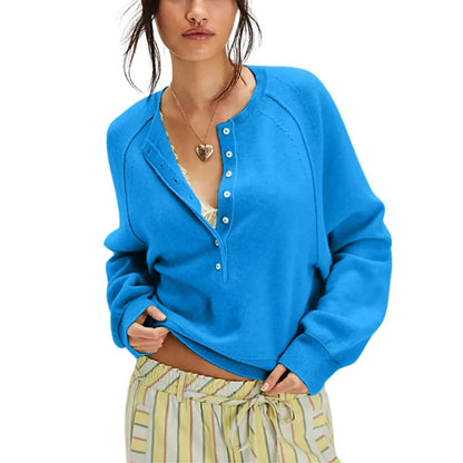 Womens Long Sleeve Knitting Sweater Tops Half Button Sweaters Henley Neckline