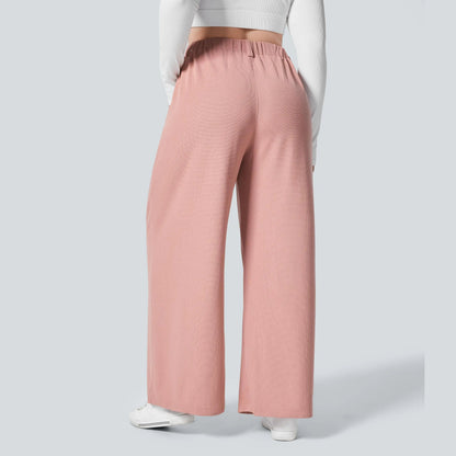 High Waisted Pocket Wide Leg Waffle Work Plus Size Pants