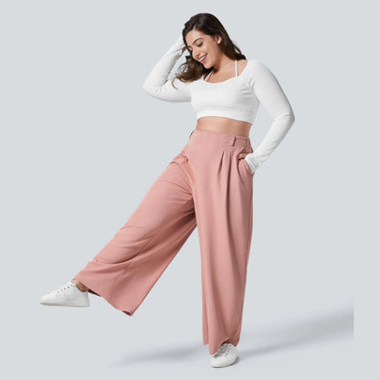 High Waisted Pocket Wide Leg Waffle Work Plus Size Pants