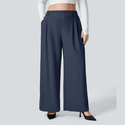 High Waisted Pocket Wide Leg Waffle Work Plus Size Pants