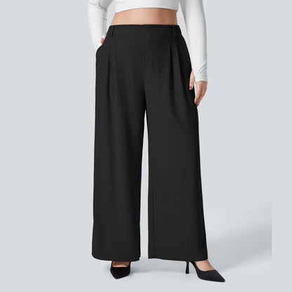 High Waisted Pocket Wide Leg Waffle Work Plus Size Pants