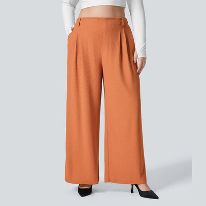 High Waisted Pocket Wide Leg Waffle Work Plus Size Pants