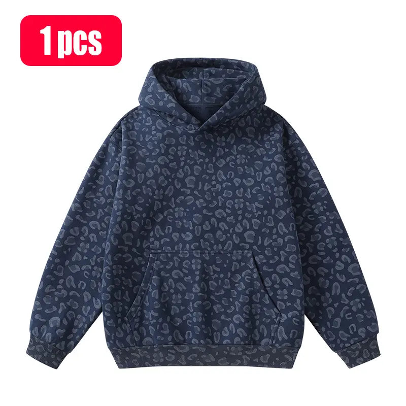 Unisex 100% Cotton Leopard Print Loose Fit Hoodie for Fall & Winter
