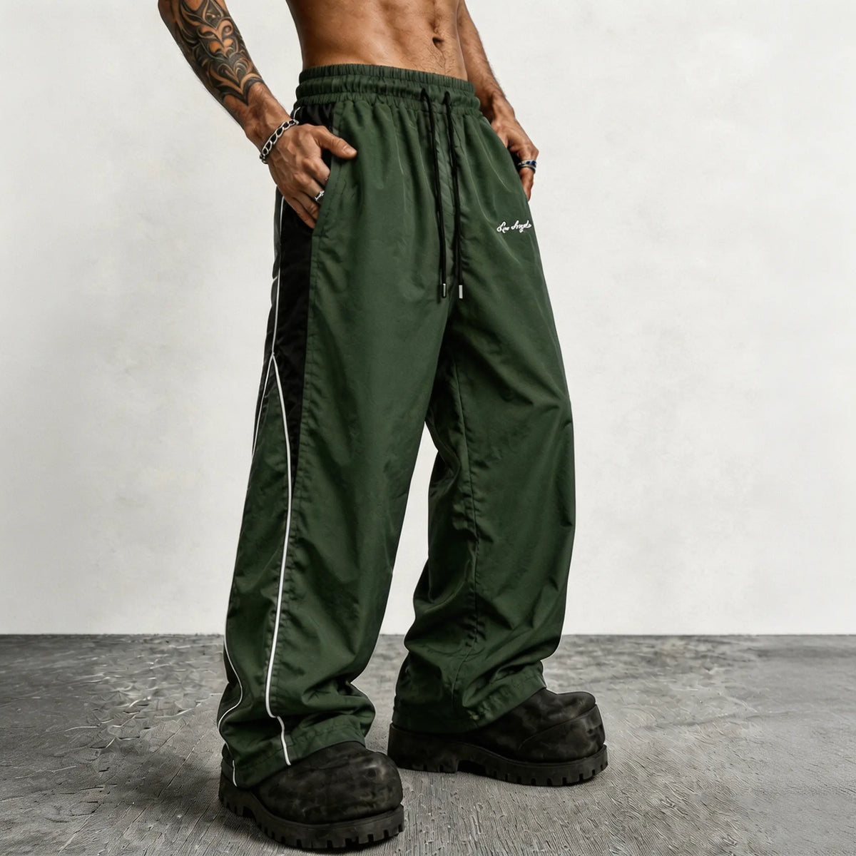 Men's Reflective Side Stripe Wide-Leg Streetwear Pants