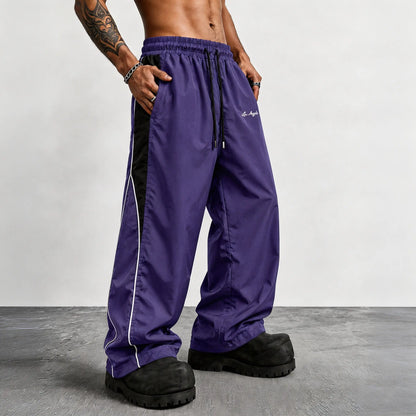 Men's Reflective Side Stripe Wide-Leg Streetwear Pants