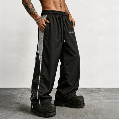 Men's Reflective Side Stripe Wide-Leg Streetwear Pants