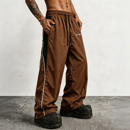 Men's Reflective Side Stripe Wide-Leg Streetwear Pants
