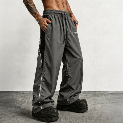 Men's Reflective Side Stripe Wide-Leg Streetwear Pants