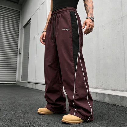 Men's Reflective Side Stripe Wide-Leg Streetwear Pants