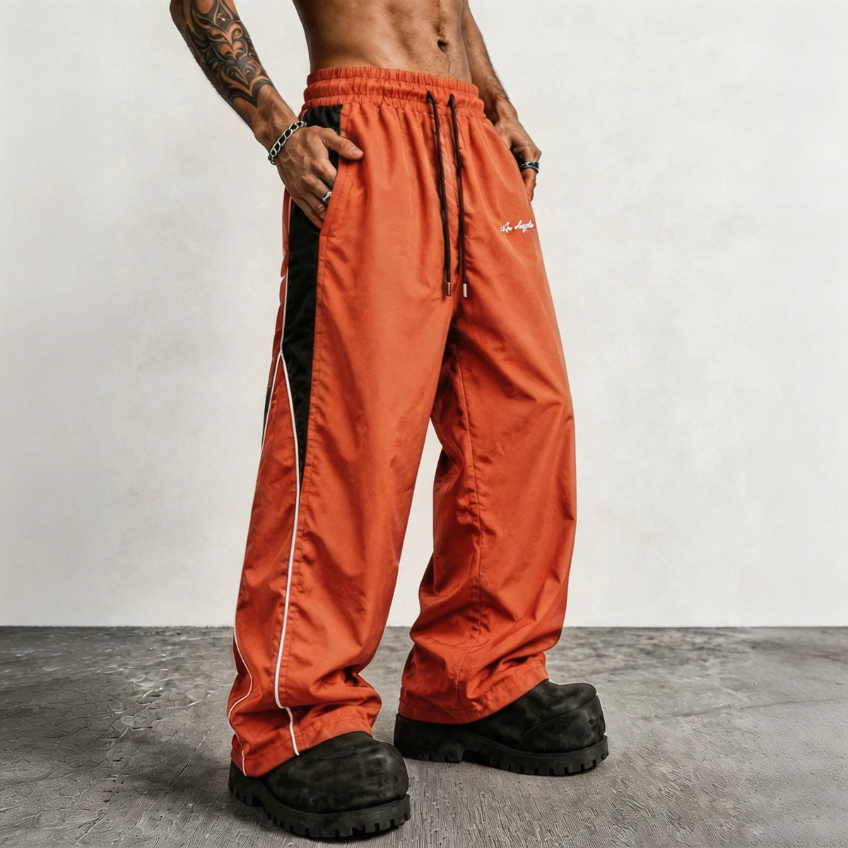 Men's Reflective Side Stripe Wide-Leg Streetwear Pants