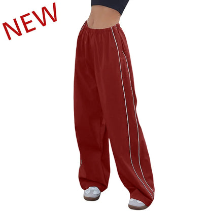 Women's Parachute Pants Wide Leg Baggy Pants Y2K Elastic Waist Jogger Sweatpants Track Pants Streetwear